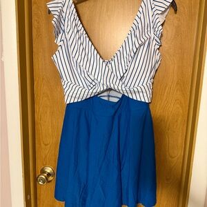Blue & White Striped Swim Dress